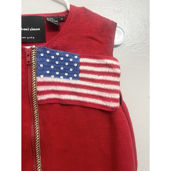 Michael Simon Knit Vest Sleeveless American Flag Full Zip Sweater Size Medium - Picture 3 of 7
